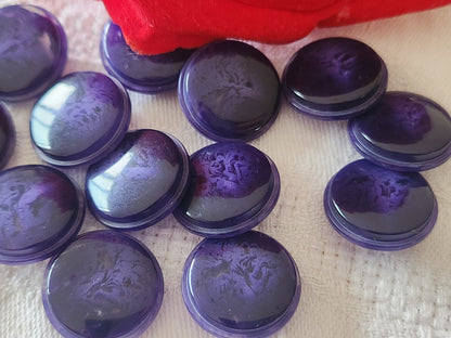 Lot 12 boutons vintage violet  veiné  pied transparent diamètre 1,7 cm ref 6413