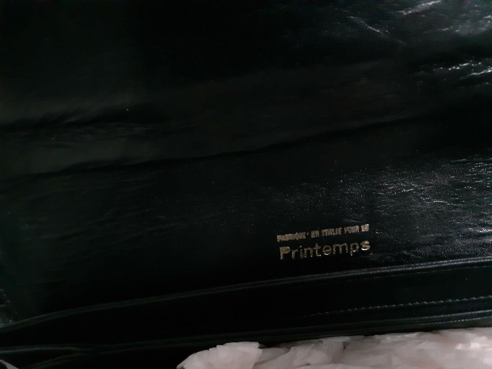Ancien sac en main en cuir Souple noir retro magasin Printemps