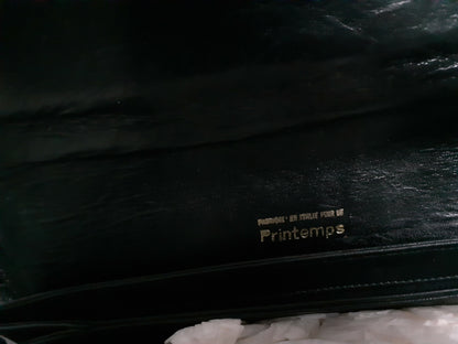Ancien sac en main en cuir Souple noir retro magasin Printemps