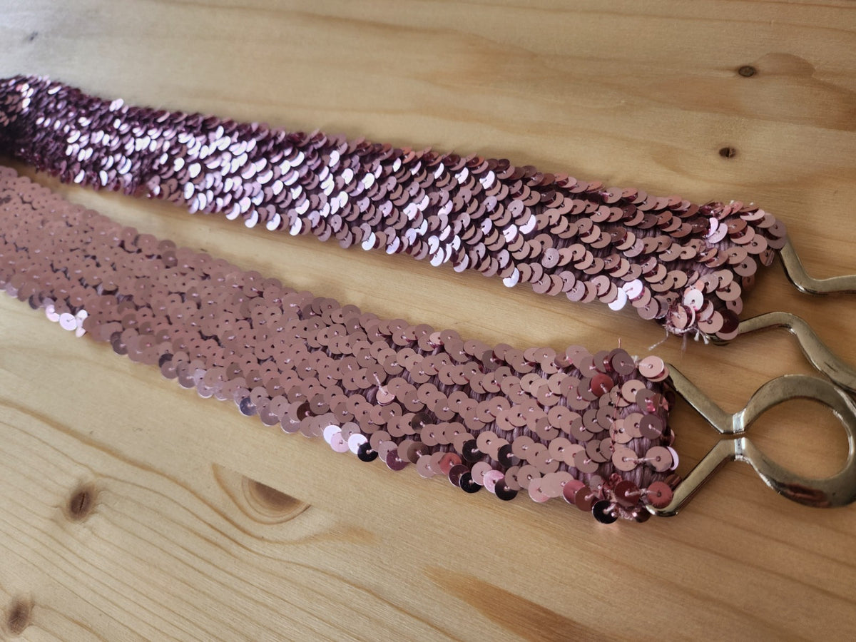 Ceinture ancienne vintage sequin rose legerement elastique B8