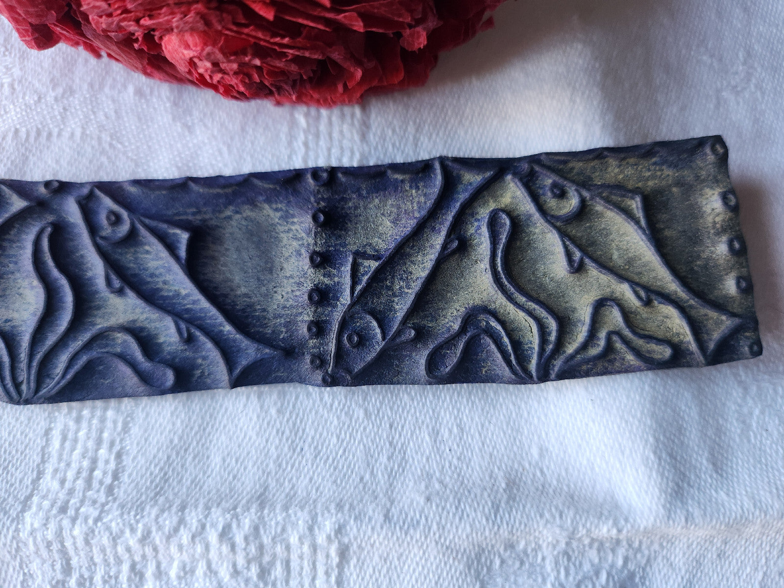 Tampon ancien sans support frise broderie collection peche poisson  n°28
