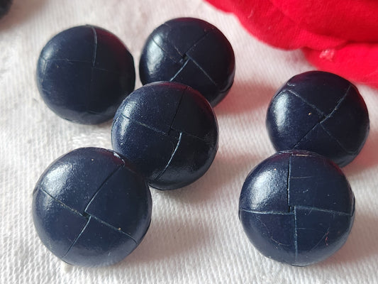 Lot 6 boutons anciens en cuir  bleu à pied 1,8 cm ref 5172