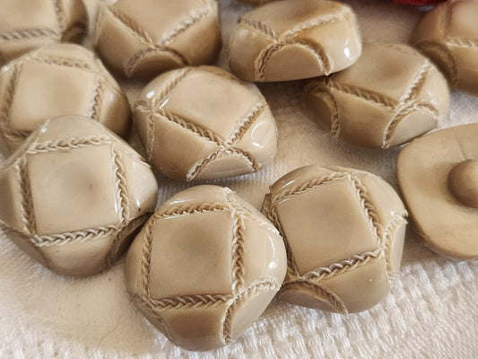 Lot 6 boutons vintage beige imitation cuir verni 2,4 cm pied ref 278