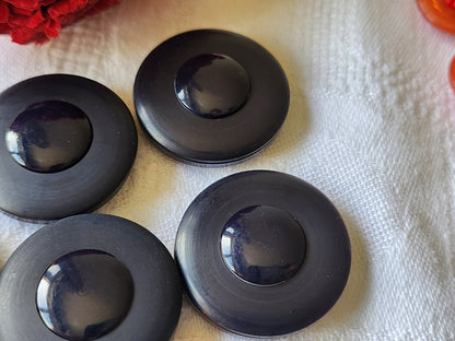 Lot 6 gros boutons vintage bleu foncé à pied épais 2,6 cm ref 3321