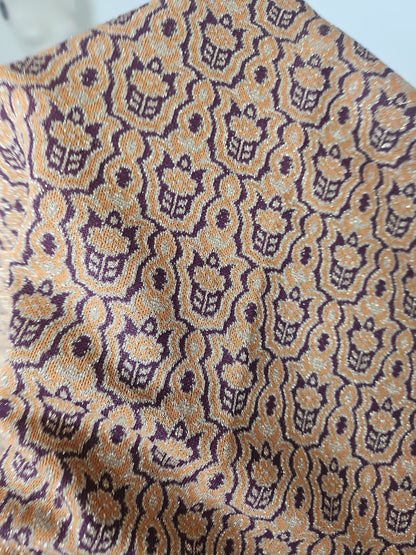 Ancien coupon de tissu vintage violet moutarde paillette 152 cm sur 53 cm B5