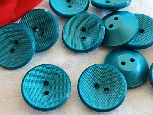 Lot 6 gros boutons vintage bleu canard texturé à trous  2,5 cm 25 mm ref 6486
