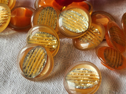 Lot 9 boutons vintage orange paillette à pied 1,7 cm superbe ref 1244