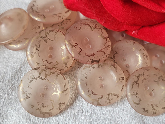 Lot 14 boutons vintage incurvé rose mat touche doré 2,2 cm ref 636