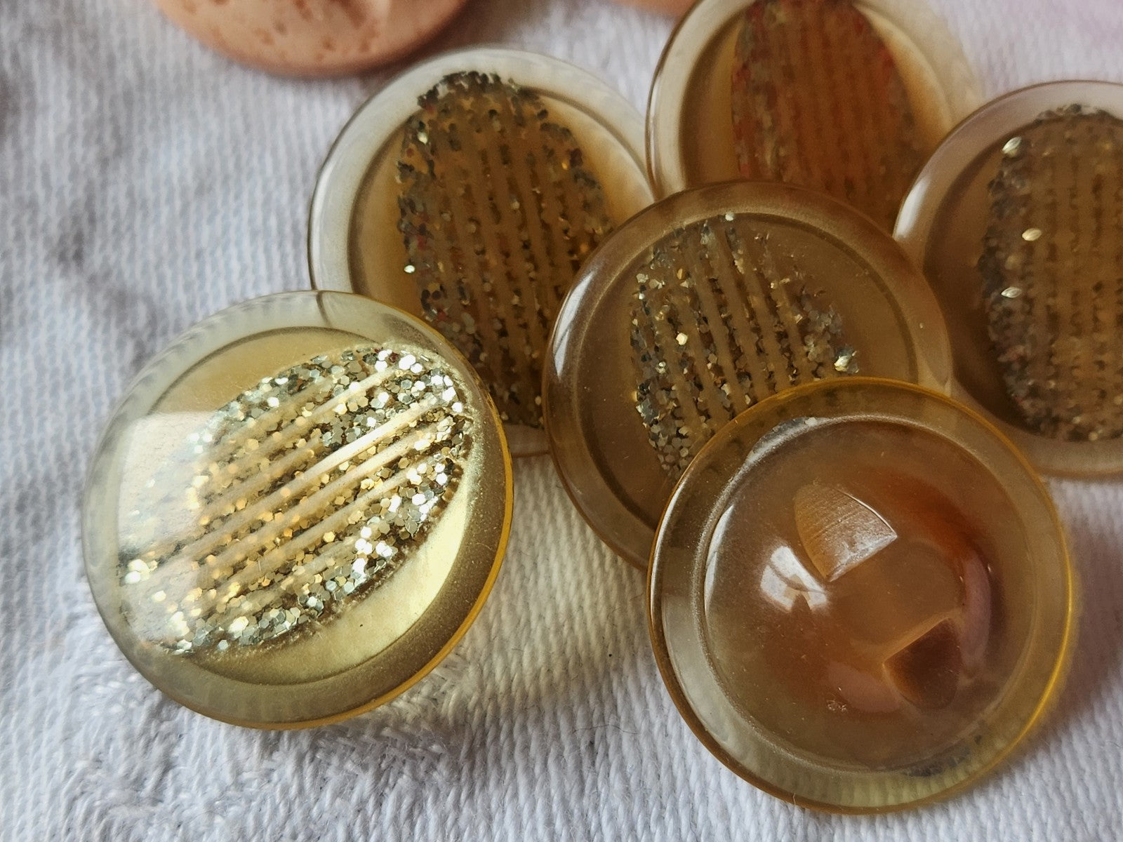 Lot 6 boutons vintage marron paillette à pied 2,2 cm superbe ref 2007