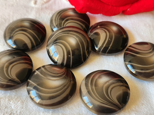 Lot 6 boutons vintage marron bombé veiné gros 2,7 cm pied plat ref 1909