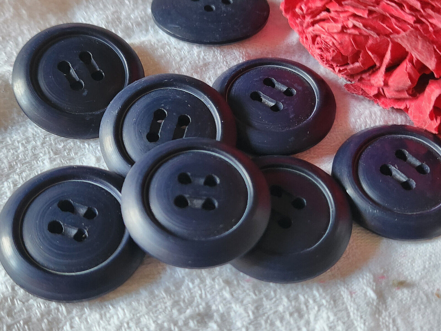 Lot 6 gros boutons vintage bleu foncé mat trous 2,8 cm ref 3316