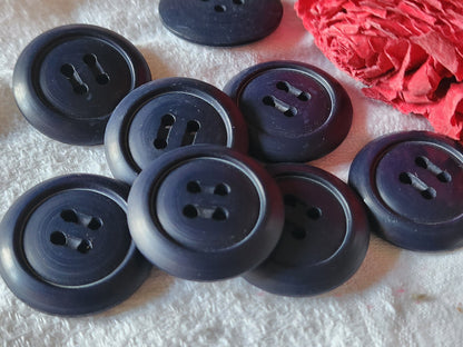 Lot 6 gros boutons vintage bleu foncé mat trous 2,8 cm ref 3316