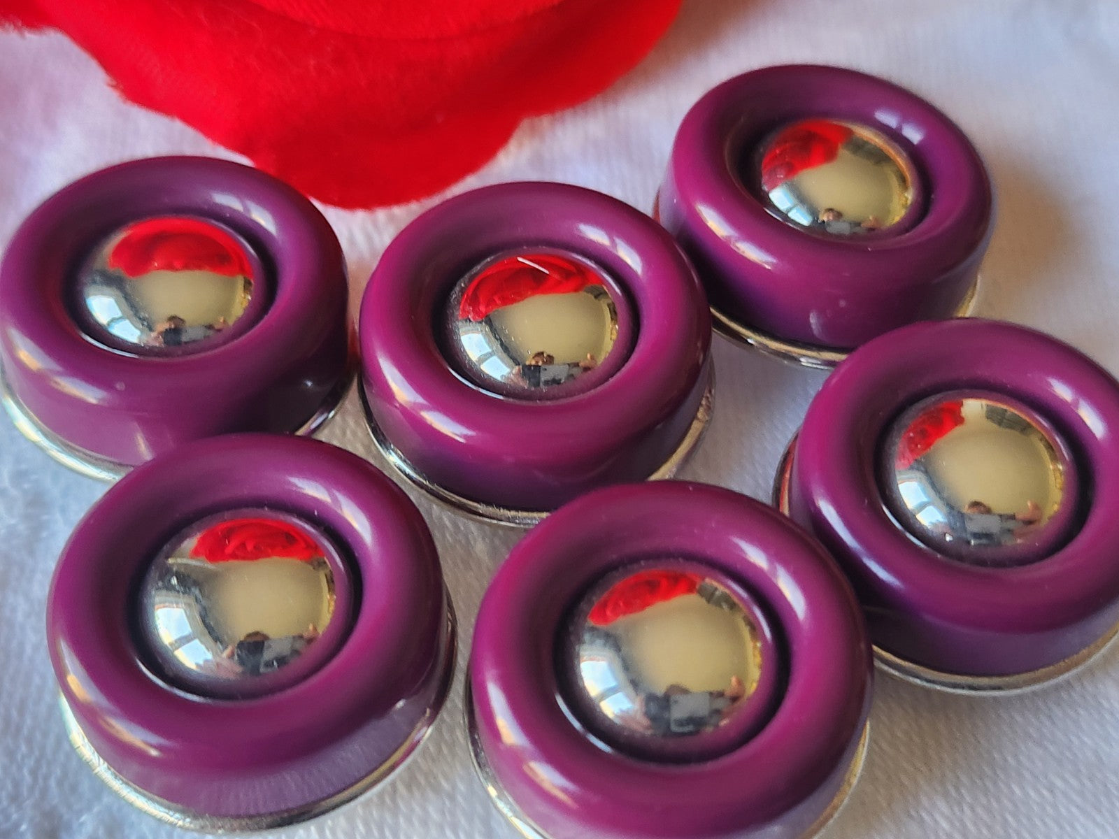 Lot 6 boutons vintage prune argenté 2,2 cm à pied ref 3902