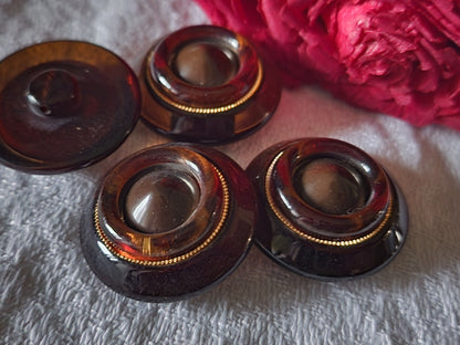 Lot 4 beaux boutons vintage marron  relief pied gros  2,5 cm ref 2228