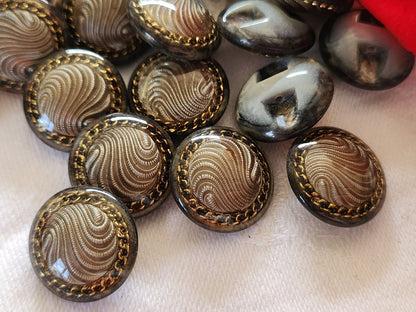 Lot 10 boutons vintage inclusion gris pied doré superbe 1,7 cm ref 2062