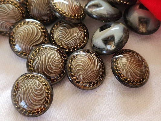 Lot 10 boutons vintage inclusion gris pied doré superbe 1,7 cm ref 2062