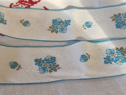 Large galon ancien vintage torchon drap bleu  1 mètre 90 sur 4,9 cm T9