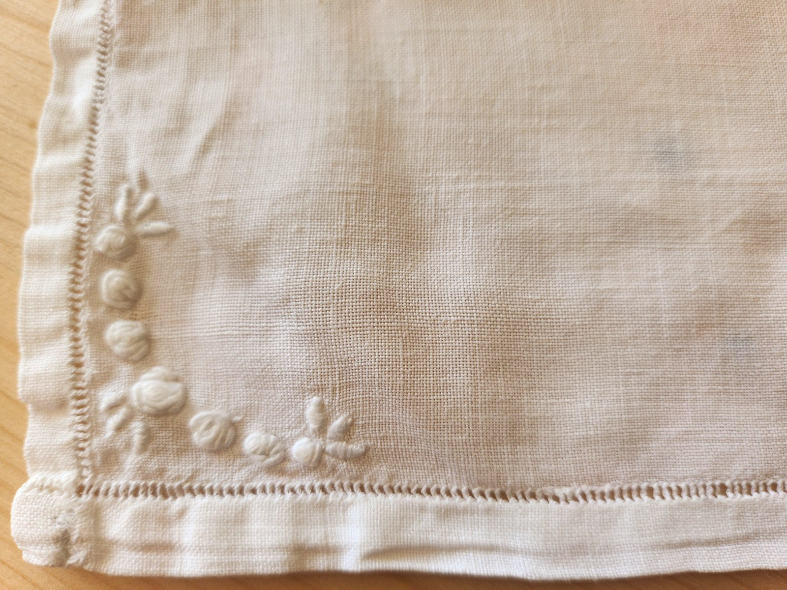 Ancien porte serviette  fait main blanc broderie pochette 11,5 cm sur 24 cm B7