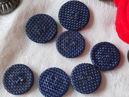 Lot 7 boutons anciens en rafia bleu passementerie 2 et 2,3 cm ref 3561
