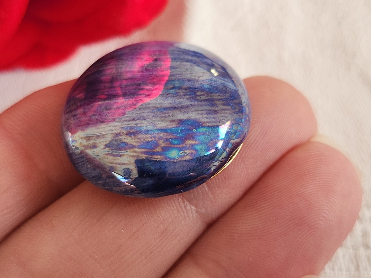 Collection bouton ancien Ceramique bleu  pied metal parurier 2,8 cm 28 mm  D14P