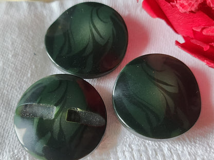 Trio  gros boutons vintage vert camaieu vague 2,7 cm pied  réf 2987