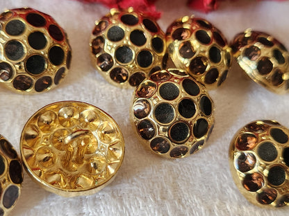 Lot 6 boutons vintage métal doré effet strass gris marron 1,6 cm ref 2980