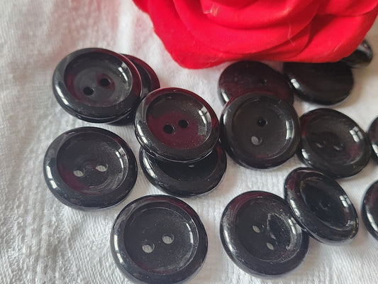 Lot 6 boutons vintage noir lumineux trous  2,5 cm ref 5198