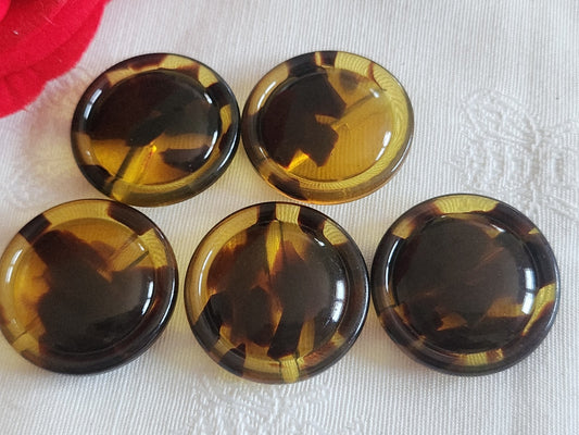 Lot 5 gros boutons vintage marron jaune transparent 2,9 cm ref 6233