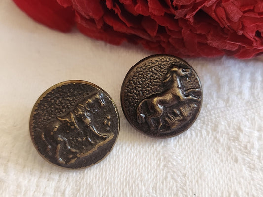 Duo boutons anciens en métal chasse collection  cheval 1,6 cm G19G