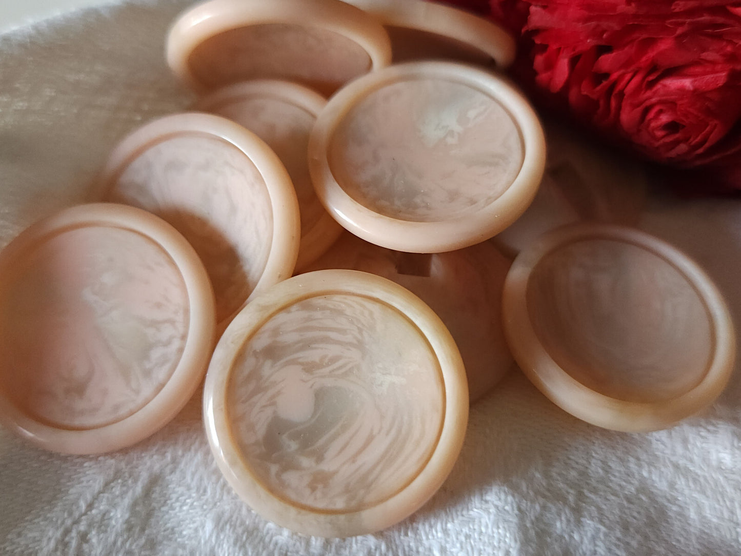 Lot 6 superbes boutons vintage rose veiné gris à pied  2,6  cm  ref 6010