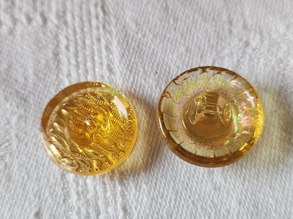 Duo boutons anciens en verre orange mordoré 1,7 et 1,8 cm G3D