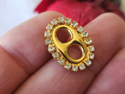 Bouton vintage métal masque strass ovale 1,6 sur 2,1 cm bijoux ref 5070