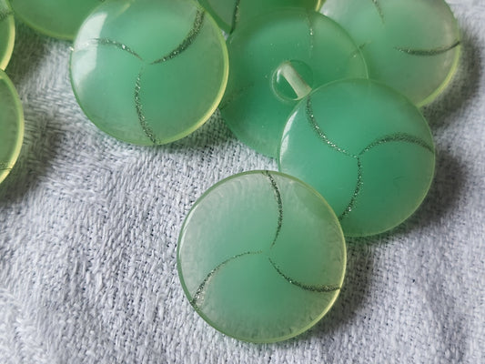 Lot 6 boutons vintage vert d'eau  liseré paillette pied 2,1 cm ref 5435