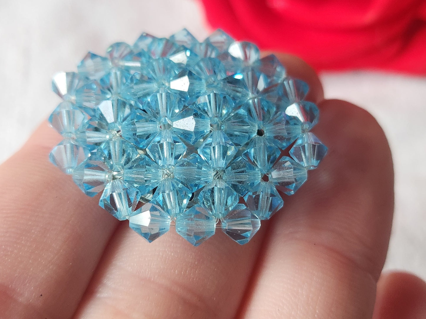Enorme bouton vintage bleu perle en verre créateur 3,5 cm D16O