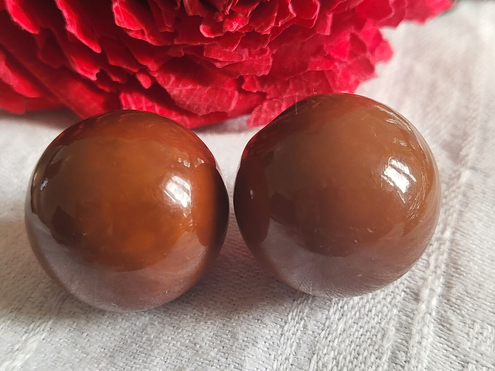 Duo boutons vintage marron boule gros volume 1,9  cm ref 1712