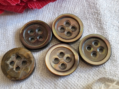 Lot 5 petits boutons anciens épais en nacre gris à trous  1,3 cm G10Q