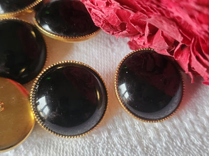 Lot 6 superbes boutons vintage métal doré noir bombé pied  1,9 cm ref 1289