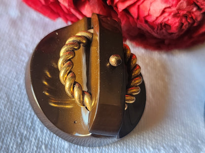 collection bouton ancien volumineux marron metal 3,3 cm ref 3158