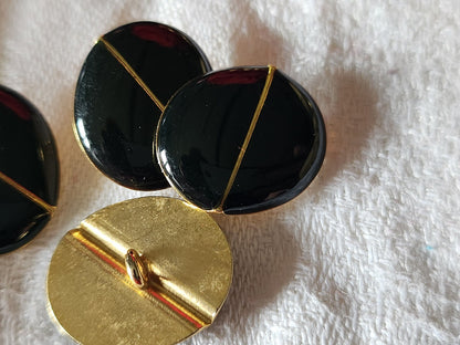 Lot 6 boutons vintage en métal noir doré ovale pied 1,8 sur 1,5 cm ref 1007