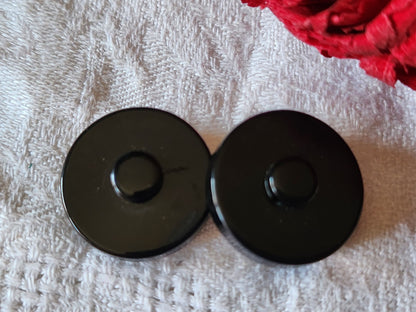 Duo boutons vintage coeur en nacre noir pied 2,1 cm ref  3036