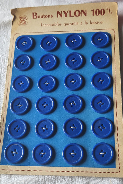 Plaque lot de 24 boutons vintage bleu 2 cm trous