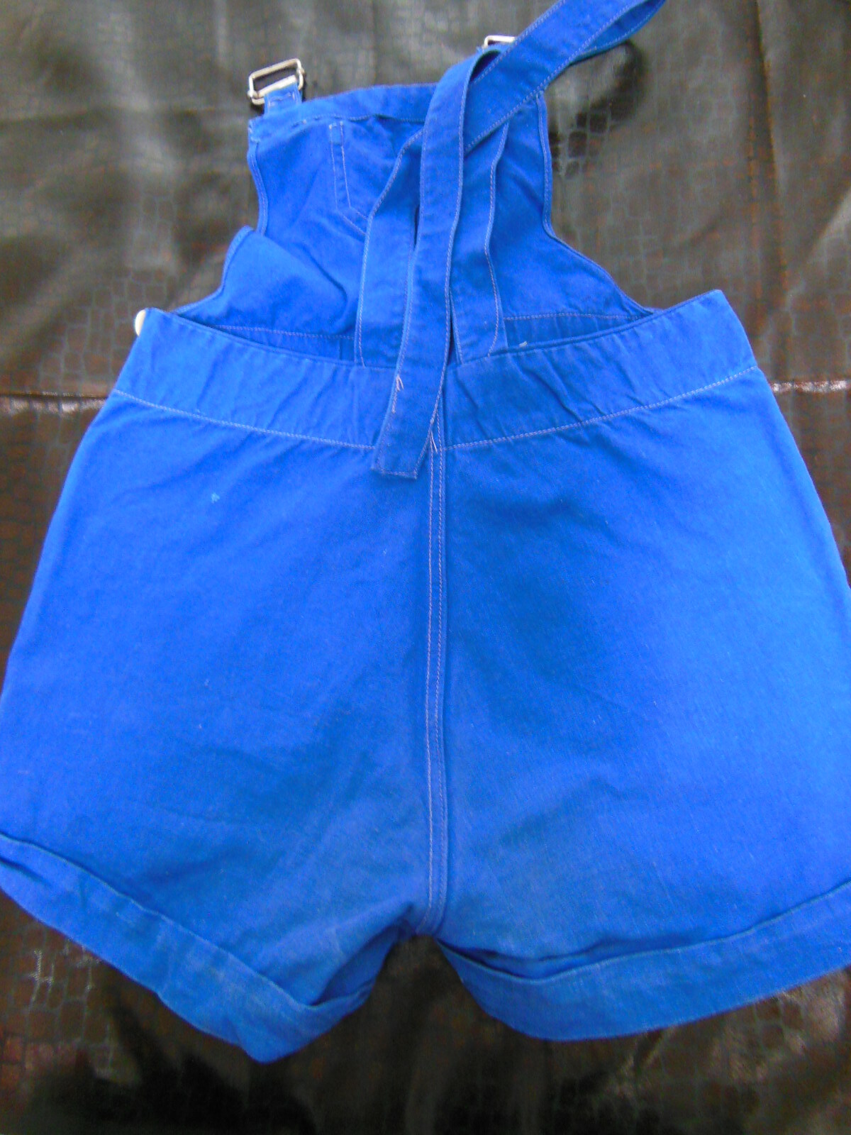 Petite salopette ancienne enfant grande poupée bleu de travail vintage 6 ans B1