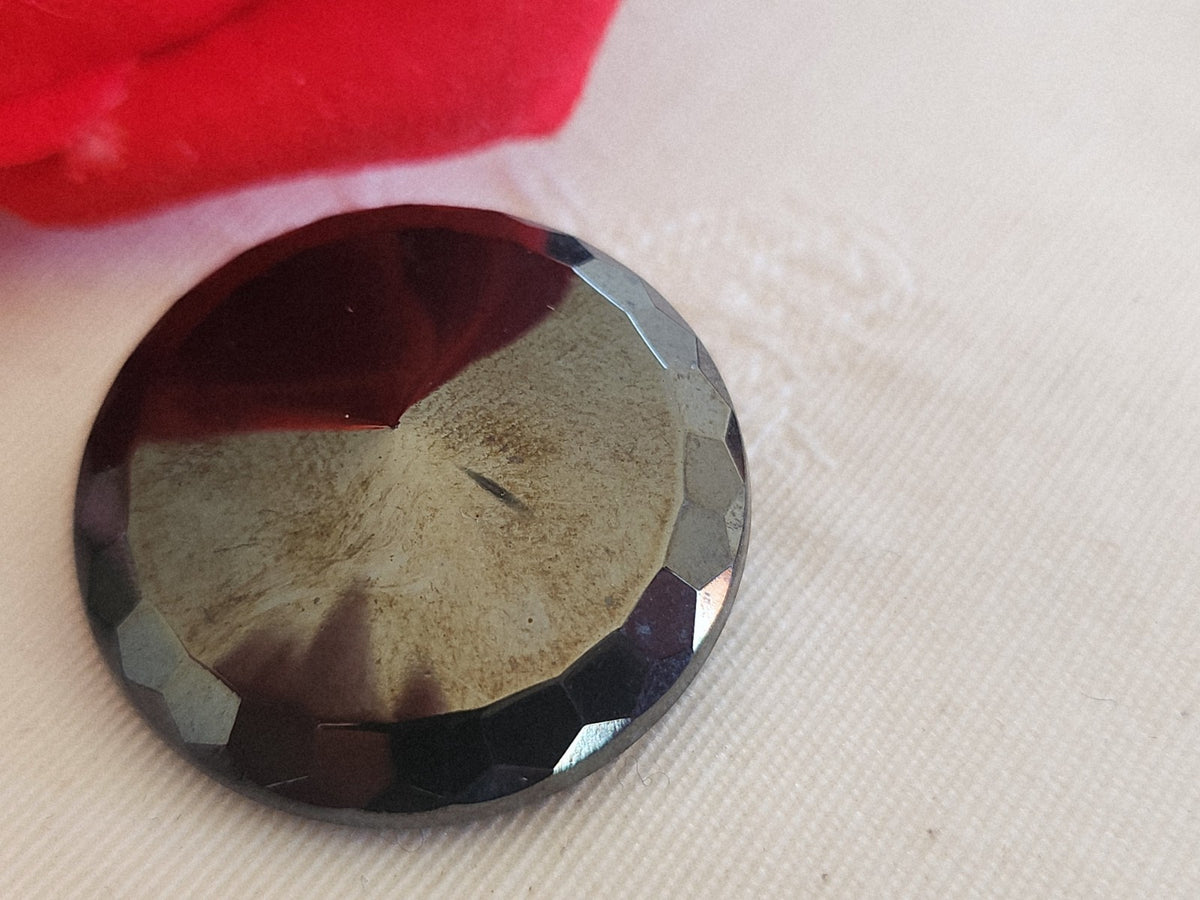 Gros bouton ancien en verre facette anthracite vintage 2,6 cm ou 26 mm G4H