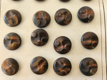Plaque de 24 boutons anciens en corozo travaillé pied 1,4 cm