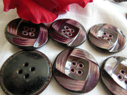 Lot 6 gros boutons anciens en celluloïd violet collection 3,1  cm ref 5185