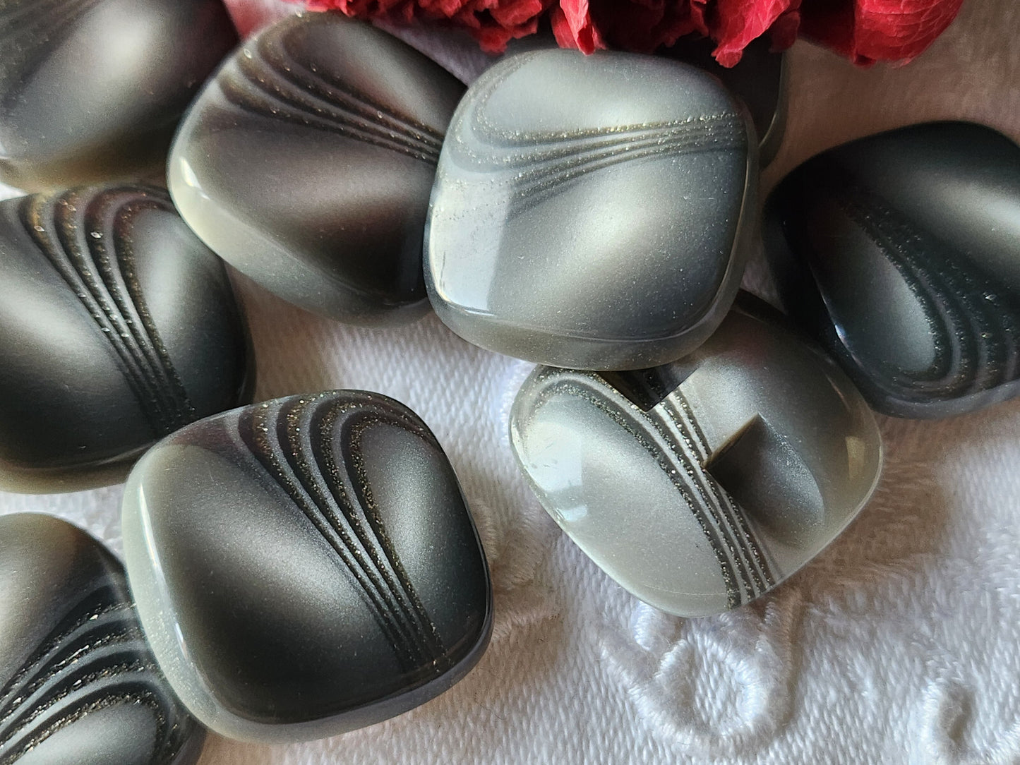 Lot 6 boutons vintage gris scintillant paillette carré pied 2,4 cm ref 6080