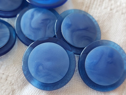 lot 6 boutons vintage bleu bord transparent pied 2,2 cm ref 5958