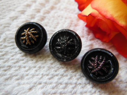 Trio boutons anciens en verre  noir panaché collection 1,3 cm  D9I