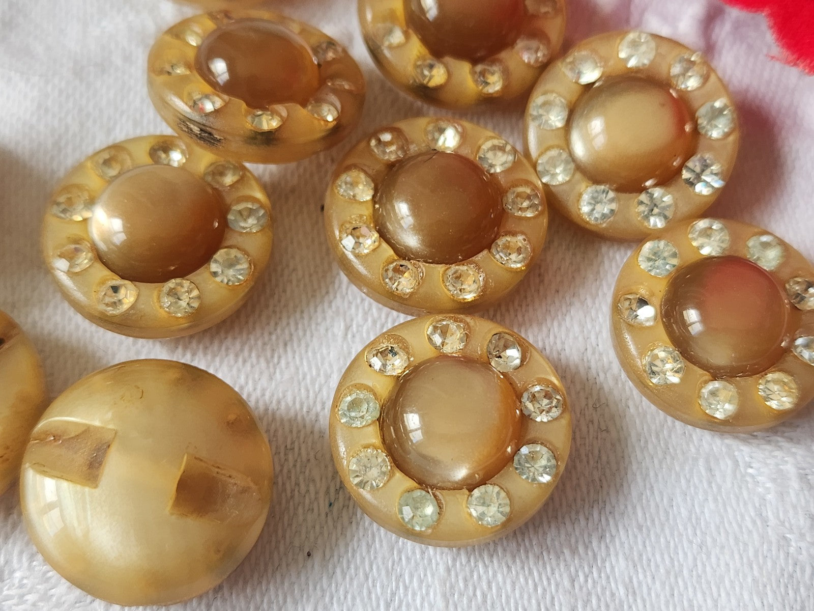 Lot  5 boutons vintage strass marron pied 1,7 cm ref 2490