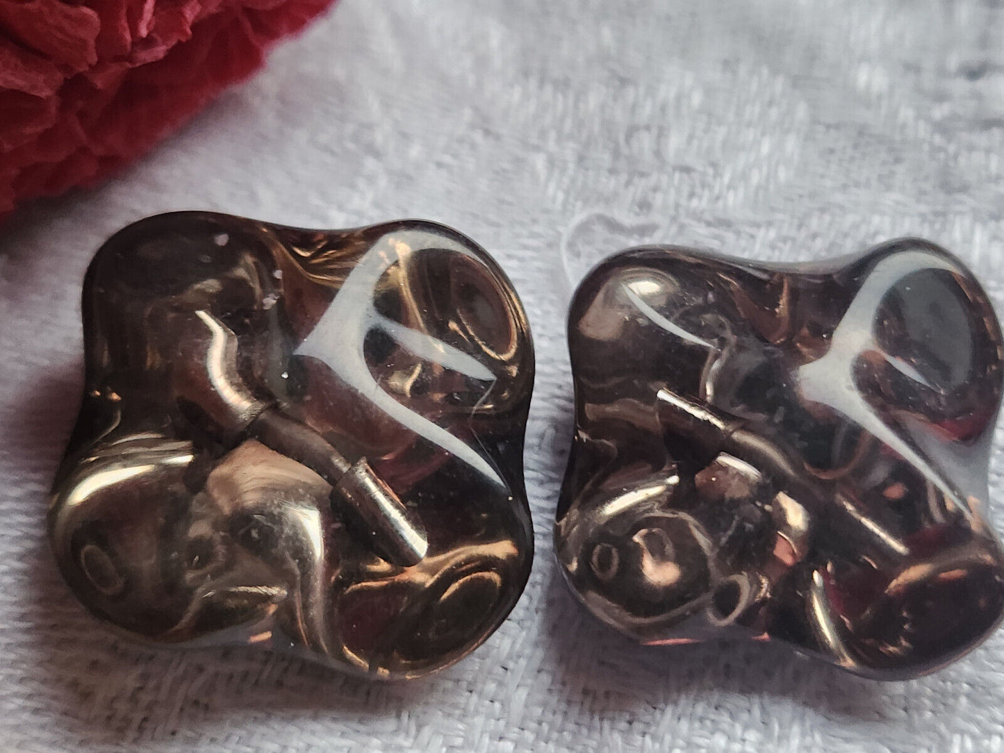 Duo jolis boutons vintage épais marron lumineux à pied 2 cm D8B